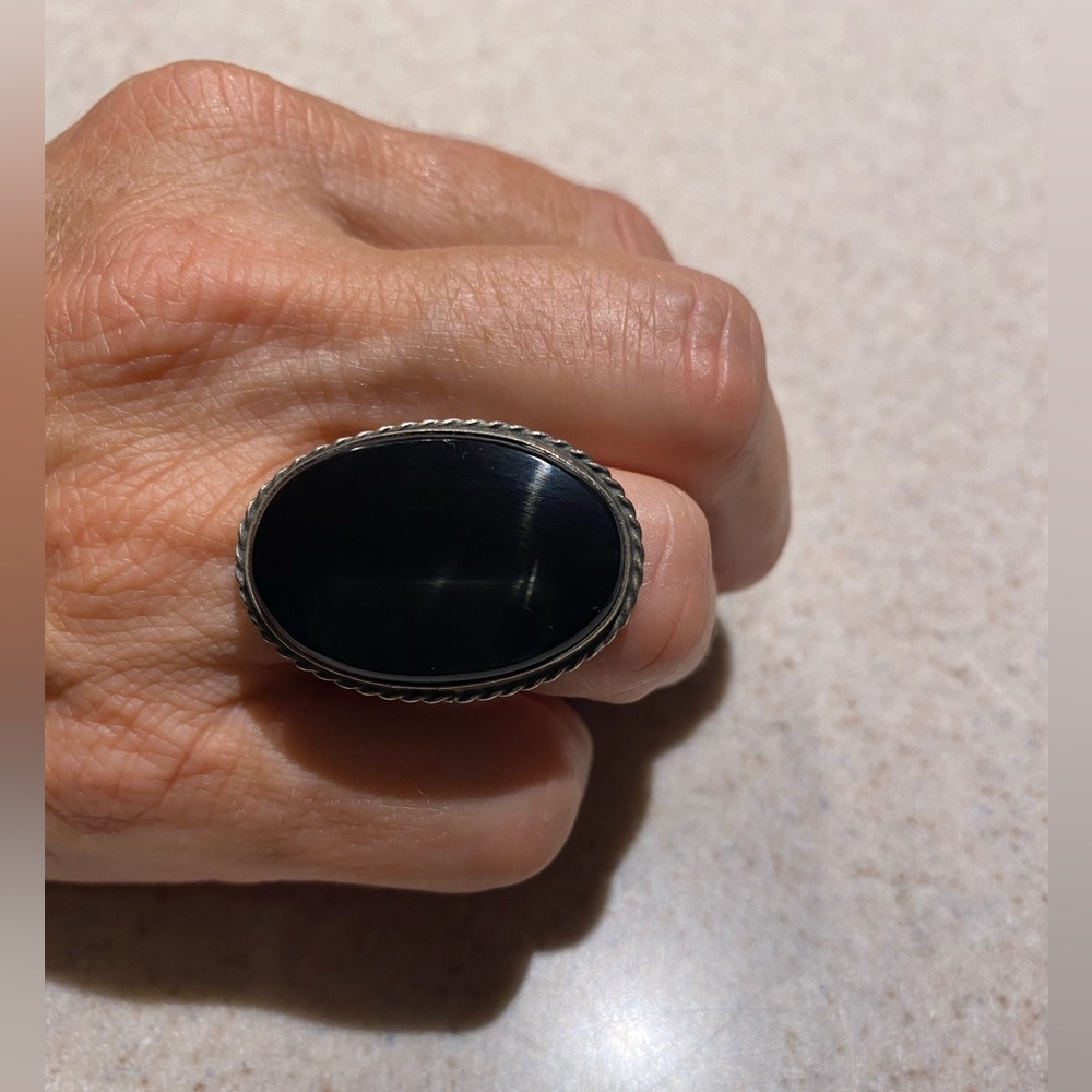 Vintage Antique Estate Oval Black Onyx Ring - Size 6.5 - Picture 9 of 10